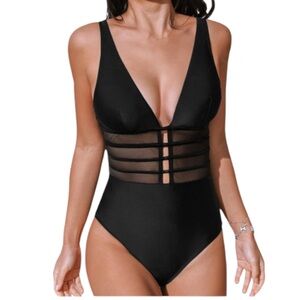 CUPSHE 1 pc. Swimsuit Tummy Control Bathing Suit Deep V Neck Cut Out Mesh